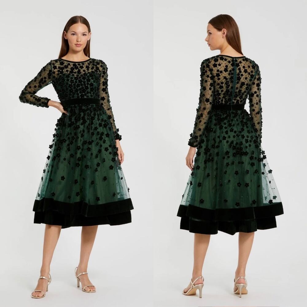 Mac Duggal Embellished Illusion High Neck Long Sleeve Fit & Flare Dress 67007 12
